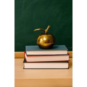 Vintage Solid Brass Apple Bell Teacher’s Desk Paperweight Classroom Decor